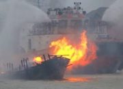 Kapal Kargo Terbakar di Perairan Tanjung Priok