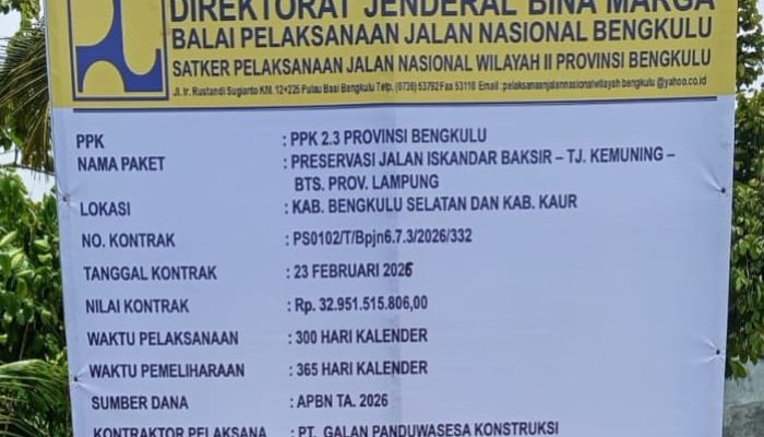 ‎Hubungkan Bengkulu-Lampung, Proyek Jalan Iskandar Baksir–Tanjung Kemuning Capai Progres 78 Persen