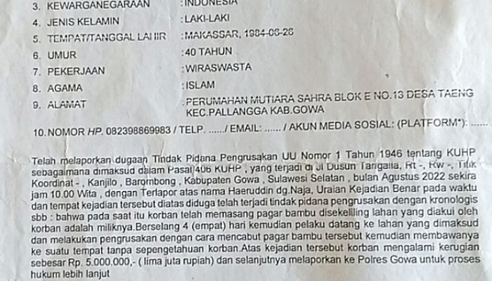 ‎Sengketa Lahan Desa Kanjilo Memanas, Warga Pertanyakan Kejelasan Dua Laporan di Polresta Gowa