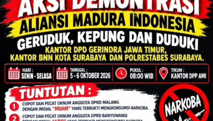 AMI GELAR AKSI DEMONSTRASI, DESAK PENEGAKAN HUKUM ATAS PENYALAHGUNAAN NARKOTIKA YANG MELIBATKAN 3 ANGGOTA DPRD DARI PARTAI GERINDRA